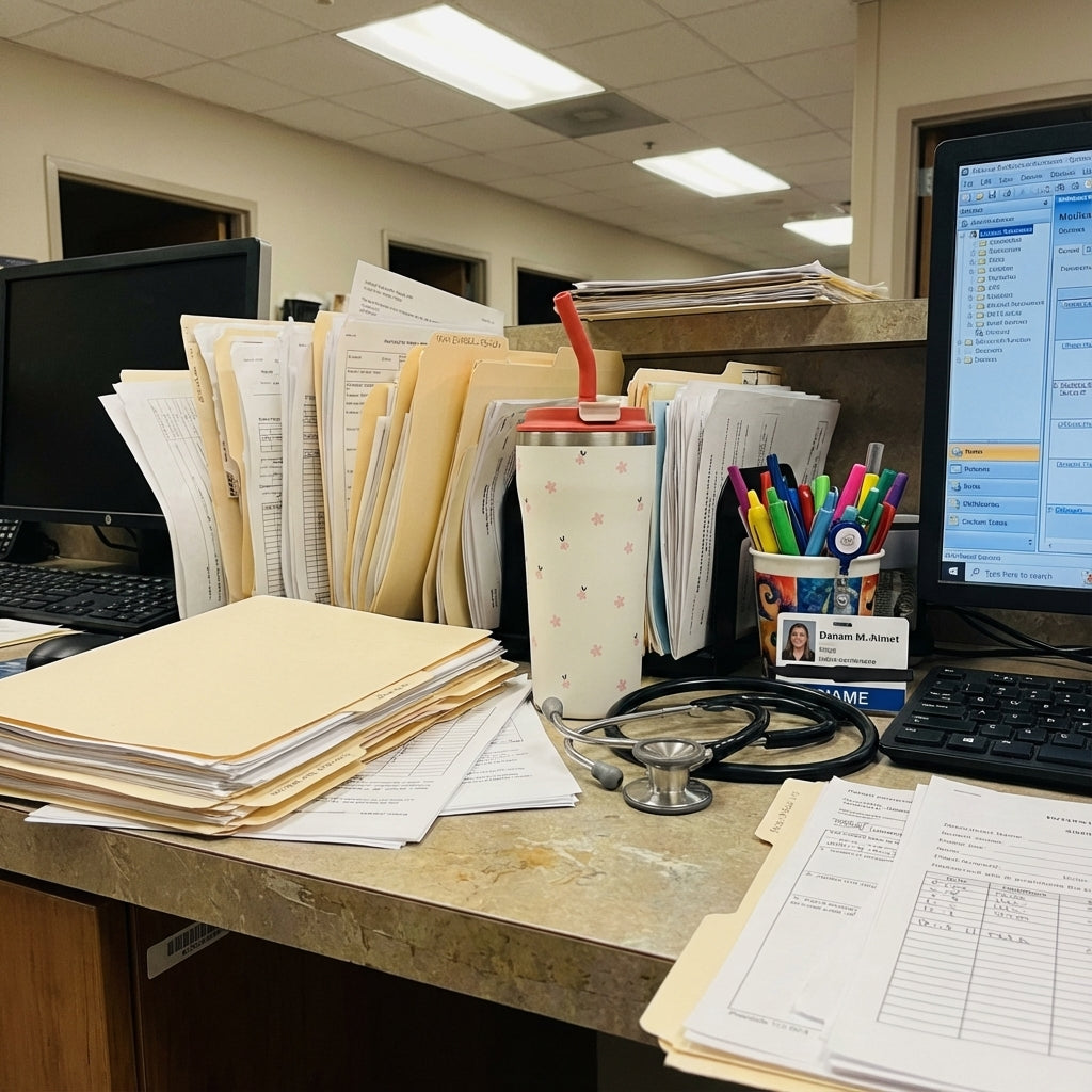 In-Use shot - Cream LAMOSE Bow 16 oz tumbler with small pink floral pattern and peach straw standing on a wooden table next to a vase of peonies.