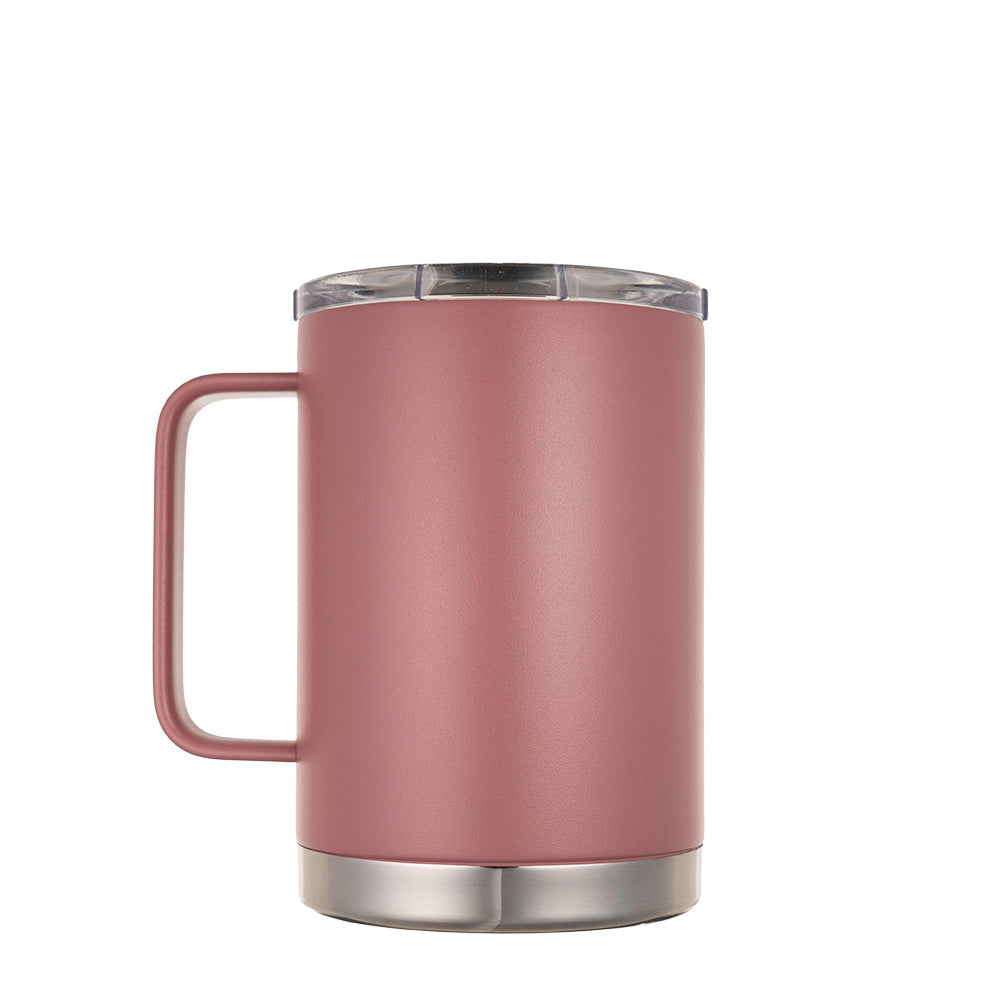 LAMOSE Hudson Pro Max 24 oz insulated mug in dusty pink, stainless steel base, clear leak-proof lid, front view.
