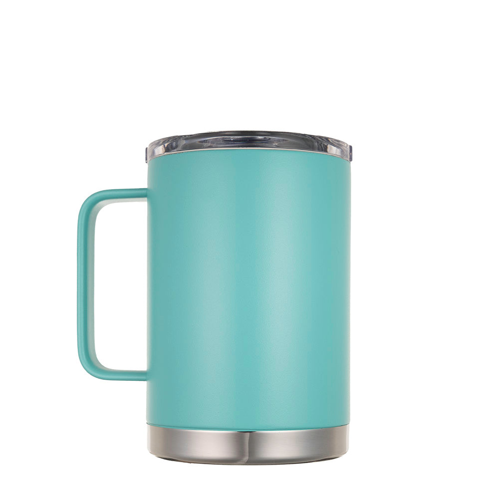 LAMOSE Hudson Pro Max 24 oz turquoise insulated stainless steel mug with handle, leak-proof lid, and metal base, front-left view.