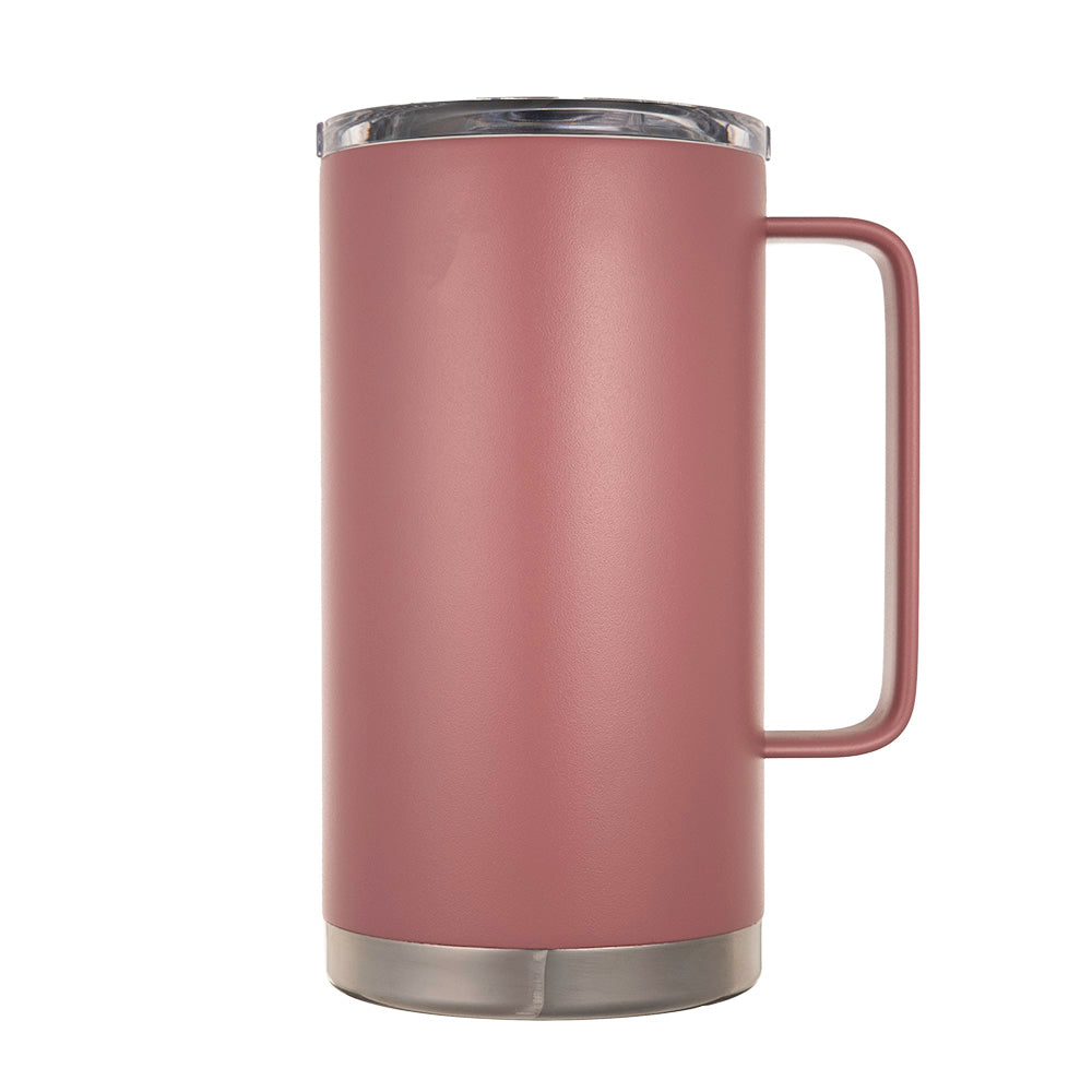 LAMOSE Hudson Pro Max 32 oz dusty pink insulated stainless steel mug with handle, right view, clear slider lid.