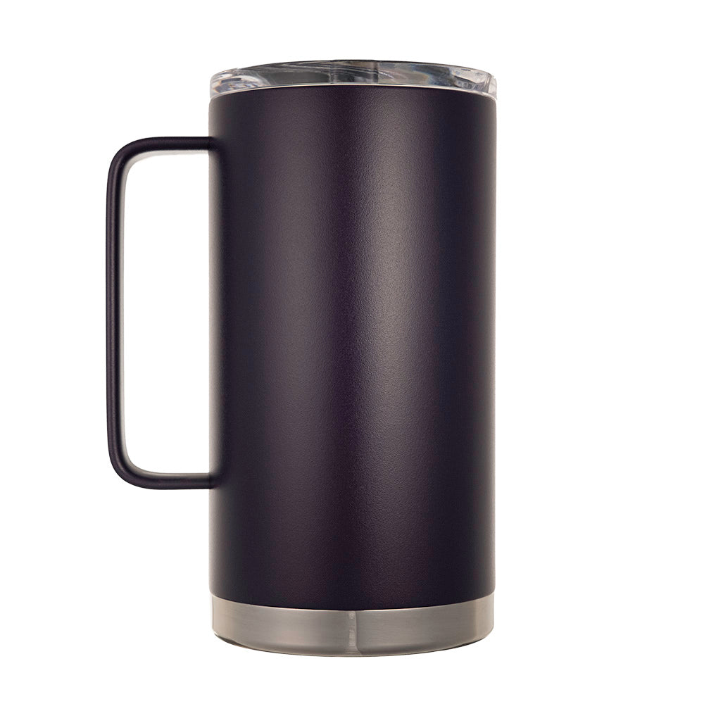 LAMOSE Hudson Pro Max 32 oz insulated mug, nova purple, matte stainless steel with handle and clear slider lid, front-left view.