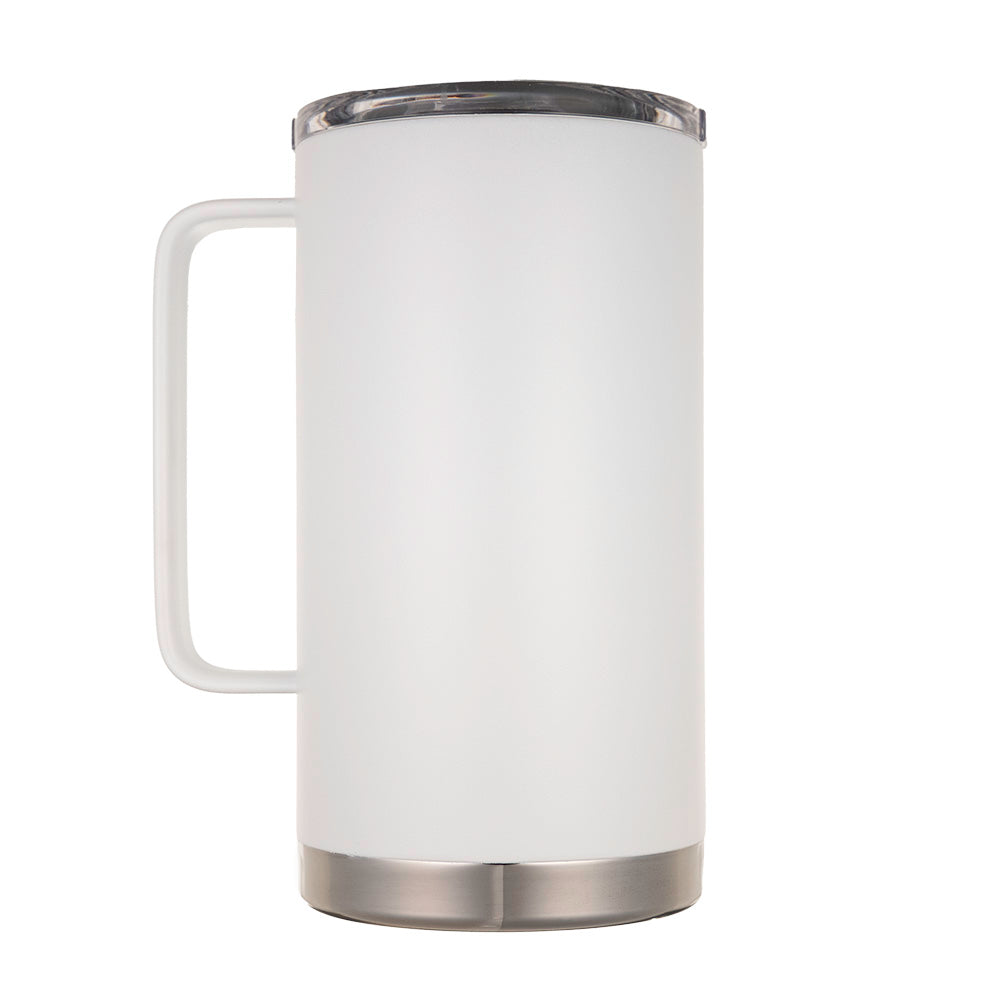 LAMOSE Hudson Pro Max 32 oz insulated mug in snow white, front view, with handle, clear slider lid, and stainless steel base.
