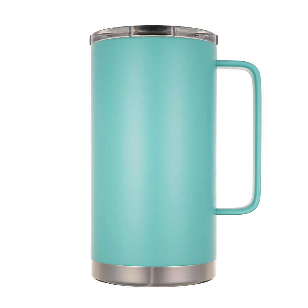 LAMOSE Hudson Pro Max 32 oz insulated turquoise stainless steel mug, right view, with a sturdy handle and clear slider lid.