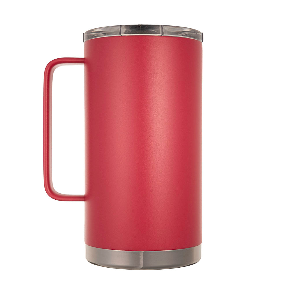 LAMOSE Hudson Pro Max 32 oz Viva Magenta stainless steel travel mug with handle and clear slider lid, left view.