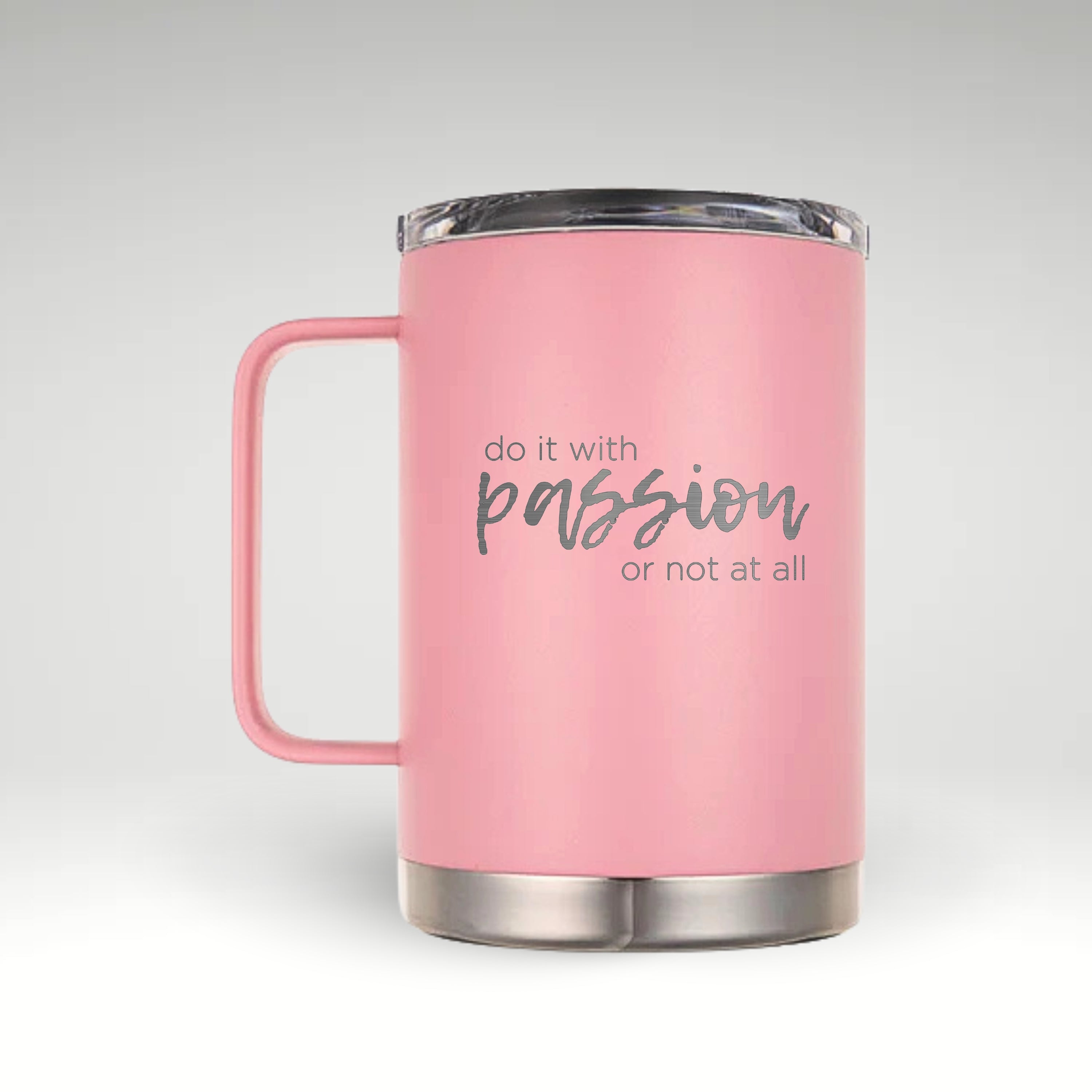 Inspire Your Day with Every Sip Insulated mug featuring the motivational quote 'Inspire your day with every sip' in elegant typography on a vibrant background.