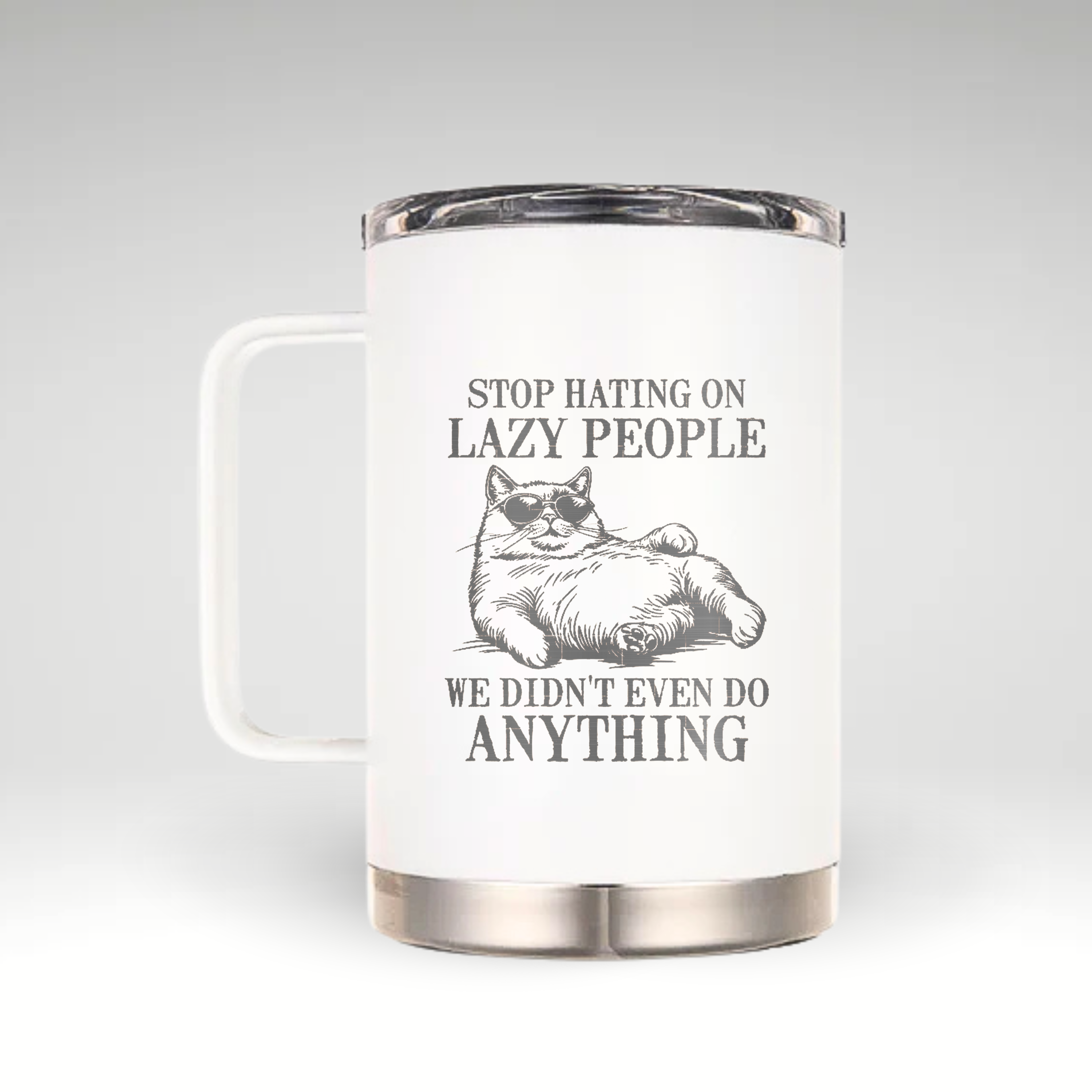 Relax in Style with the Lazy Legends Mug Lazy Legends insulated mug with a vintage illustration of a woman lounging in blue and humorous text.