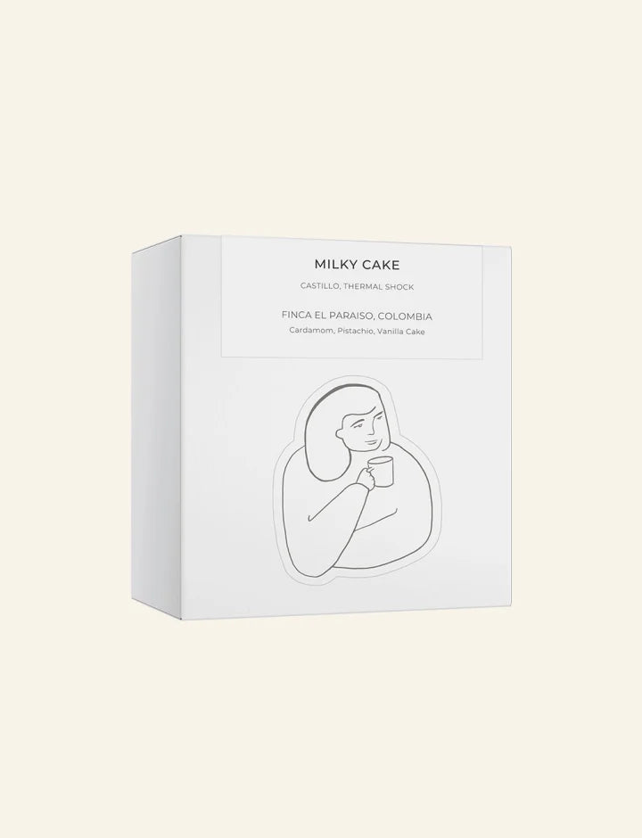 Dak Coffee Roasters Milky Cake Blend - Colombian Coffee - Pistachio, Cardamom, Vanilla Cake, Chai Tasting Notes - Thermal Shock Washed, Castillo Variety - Altitude 1730m - Eco-Friendly Packaging - Developed with Cata Export - Anaerobic Fermentation - Controlled Drying -