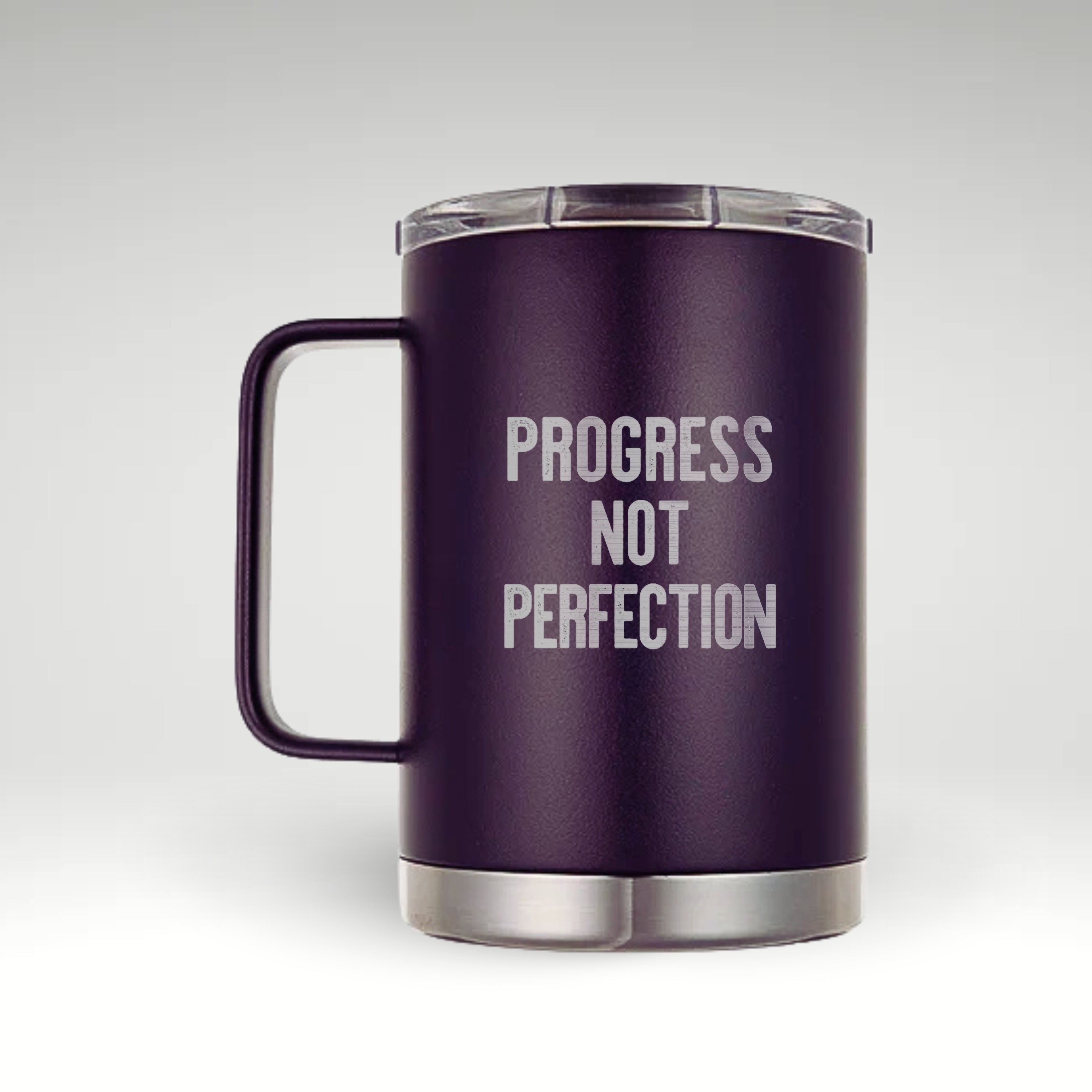 Progress Not Perfection Insulated Mug Stylish insulated mug displaying 'Progress Not Perfection' in a bold distressed font.