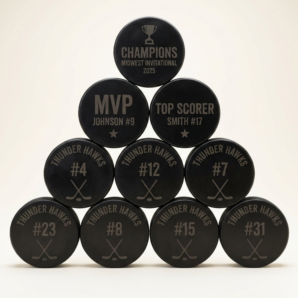 Personalized hockey puck with custom logo engraving