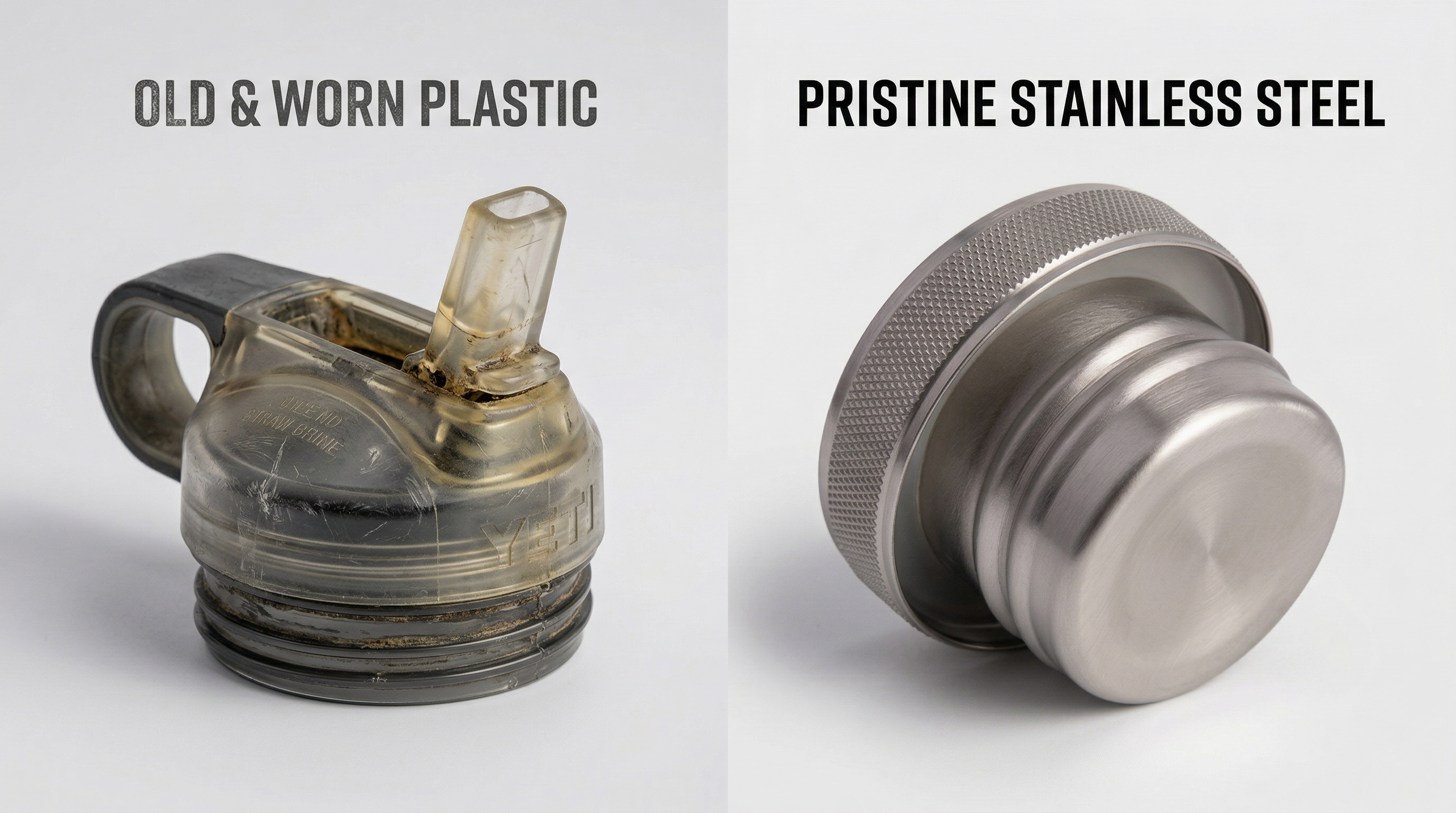 Robson lid comparison v4 - worn plastic vs pristine stainless steel