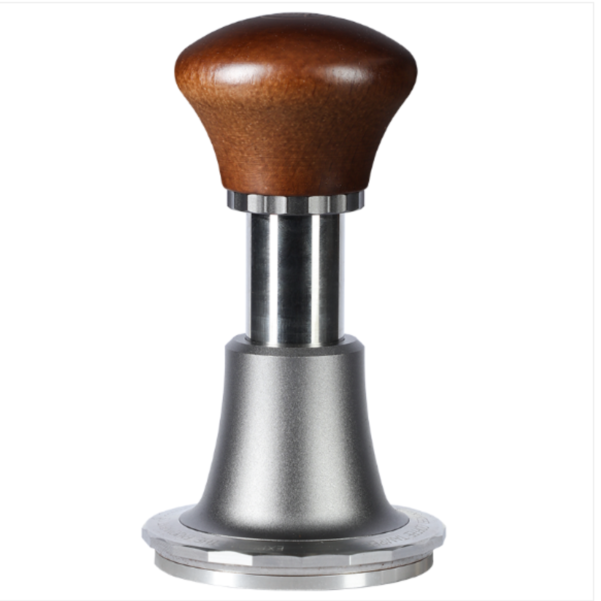 zeroHero 51mm espresso tamper with a wooden ergonomic handle and stainless steel base for precise coffee ground compression and optimal espresso extraction. #color_mahogany