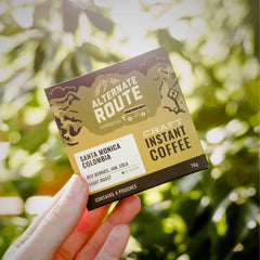 Alternate Route Coffee Co. Instant Coffee Santa Monica - Light Roast - Collaboration with Hasty - Convenient 4-Pack - Colombian Origin - Effortlessly Accessible Craft Coffee - Rich, Artisanal Essence - Easy Preparation: Open, Add Water, Stir, Enjoy!