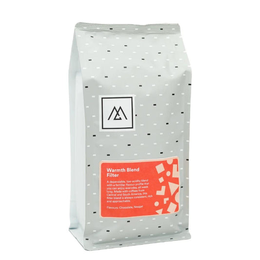 Warmth Filter Blend by Monogram Coffee. A smooth and rich blend with notes of chocolate and nougat. Crafted from fresh harvest coffees sourced from Central and South America. Perfect for daily enjoyment.