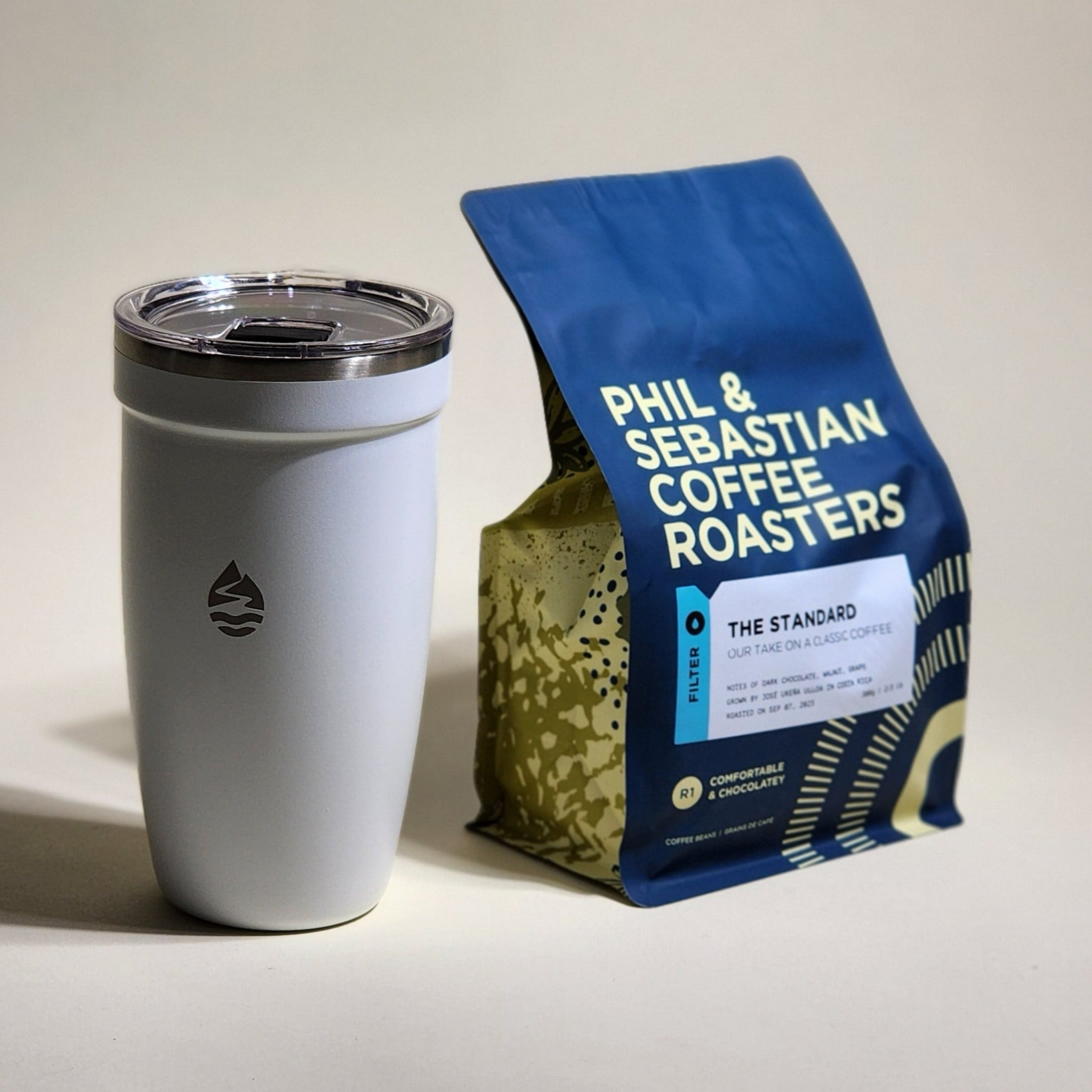 Phil & Sebastian Coffee Roasters' Standard Filter. Consistent flavor profile with sweet, chocolatey, and nutty notes. Sourced from individual farms and co-ops. Brew with parameters optimized for exceptional filter brewing.