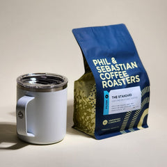 Phil & Sebastian Coffee Roasters' Standard Filter. Consistent flavor profile with sweet, chocolatey, and nutty notes. Sourced from individual farms and co-ops. Brew with parameters optimized for exceptional filter brewing.