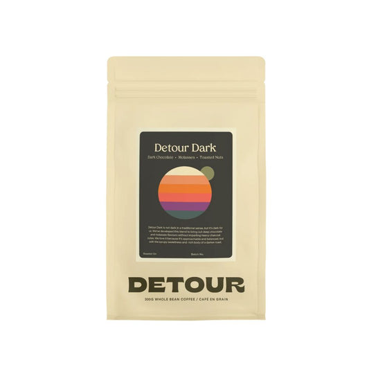 Detour Coffee Roaster Detour Dark - Dark Chocolate, Molasses, Toasted Nuts Tasting Profile - Filter Balanced Coffee Style - Brazil Mogiana + Colombia San Fermin Origin - Various Producer - Natural + Washed Process - Learn More on Our Website