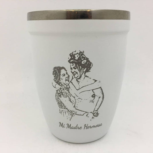 Personalized Mother's Day gift ideas featuring custom engraved mugs and tumblers in elegant black and white, perfect for celebrating and honoring mothers with heartfelt, meaningful messages.