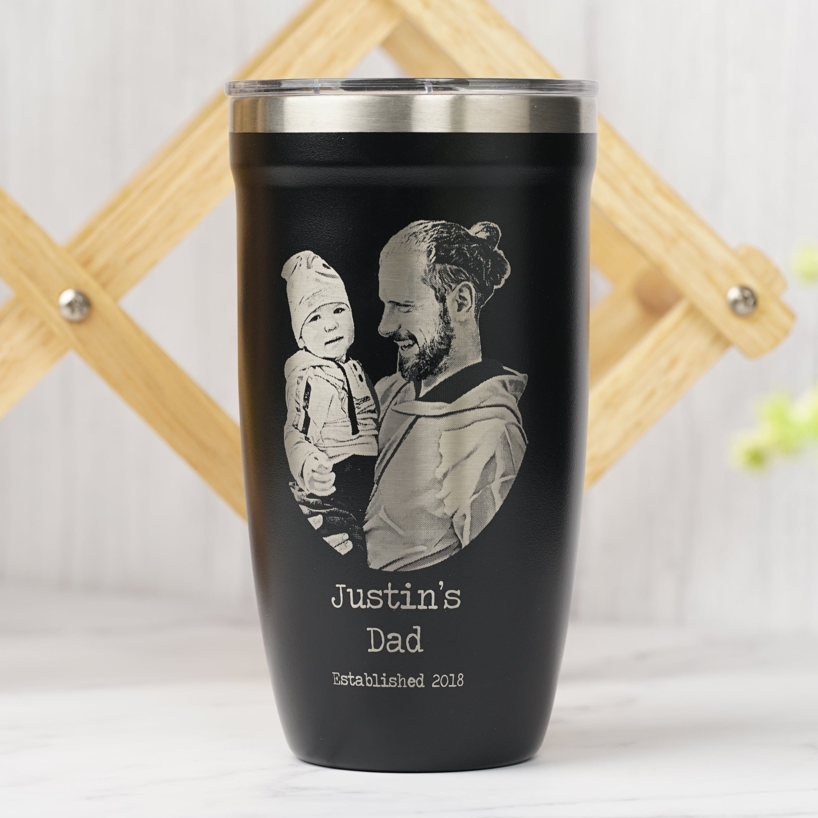 Custom engraved drinkware for Fathers, featuring personalized mugs and tumblers with heartfelt messages and designs, ideal for celebrating and appreciating dads.