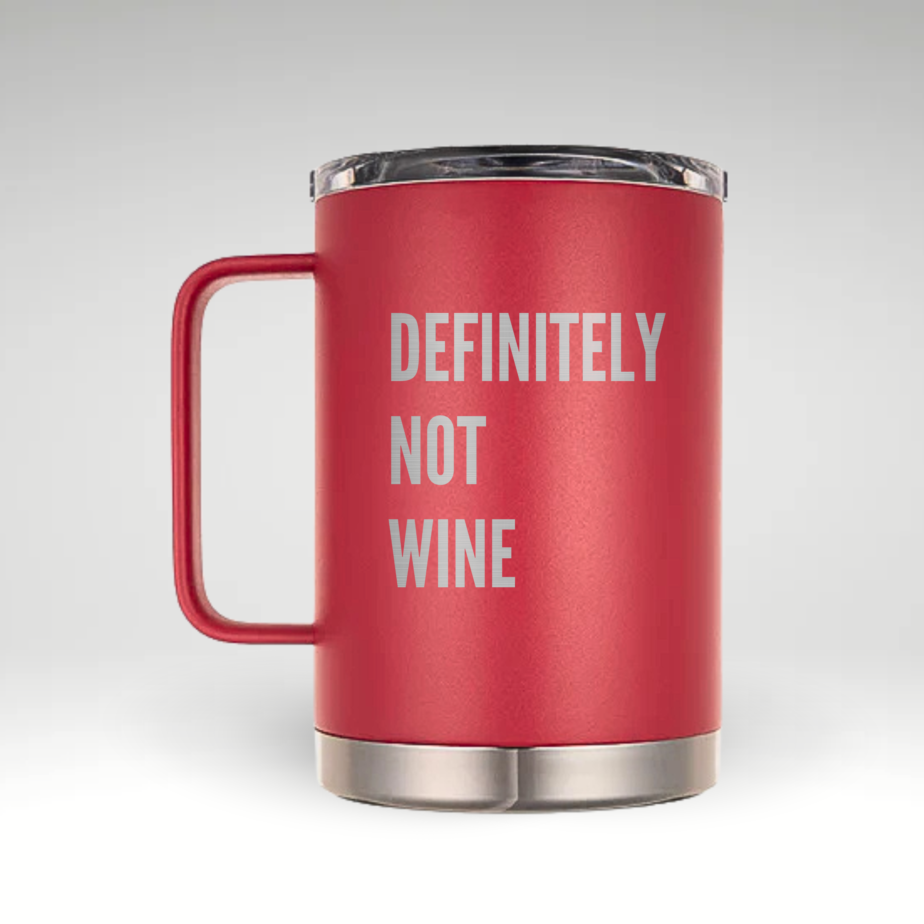 Definitely Not Wine Insulated Mug White insulated mug with bold black text saying DEFINITELY NOT WINE. #color_viva-magenta