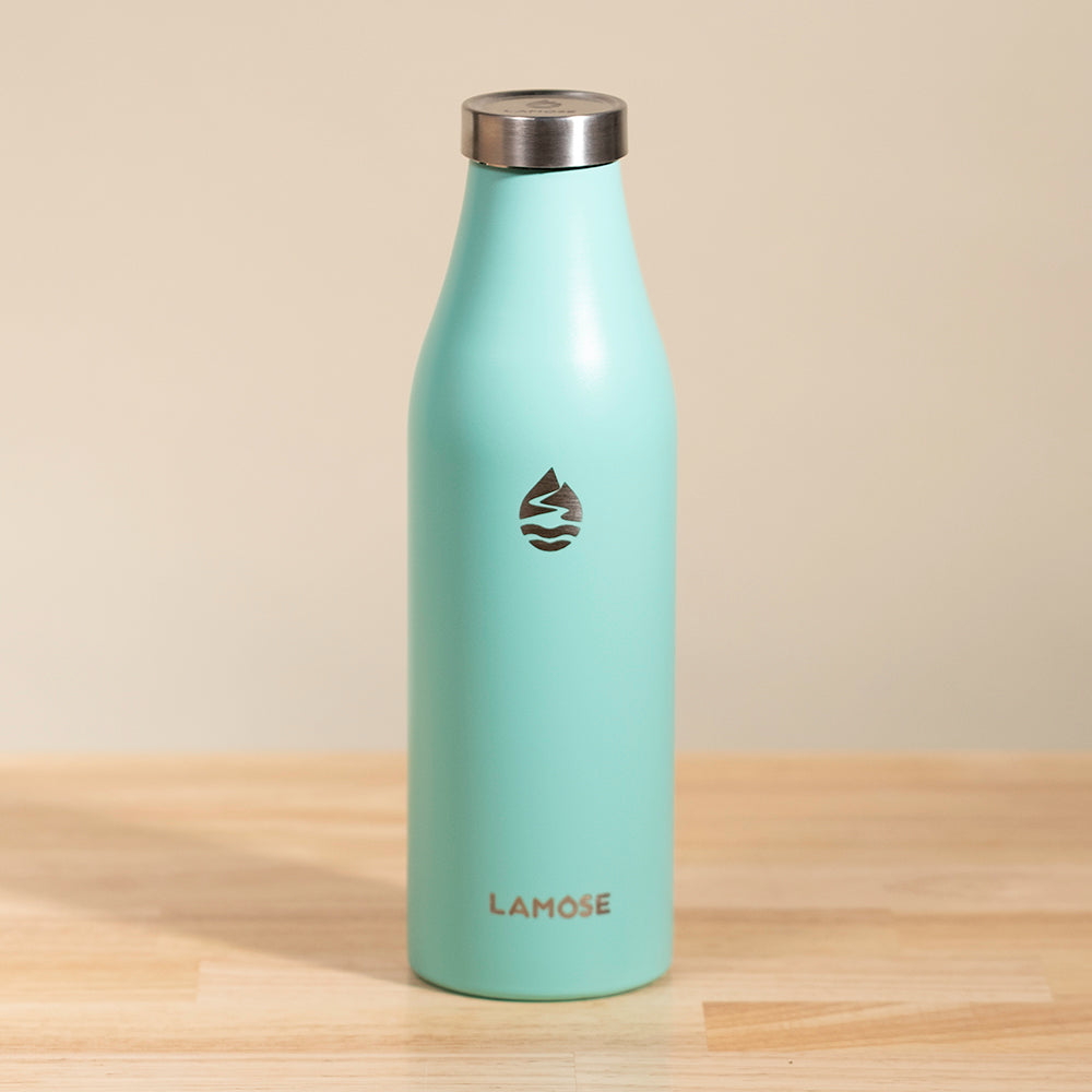 Robson 28oz Insulated Bottle with powder coat finish, dishwasher safe, top-quality insulation, compact design, 18/8 stainless steel, stainless steel lid, and personalized engraving option.