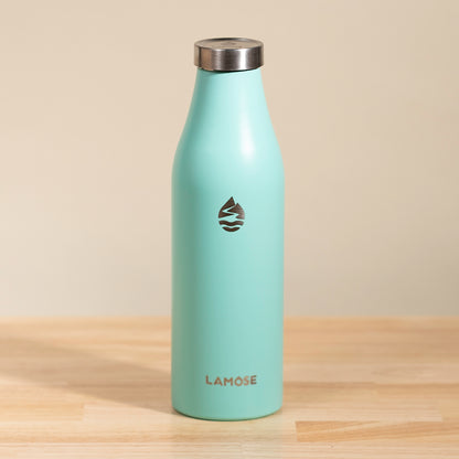 Robson 28oz Insulated Bottle with powder coat finish, dishwasher safe, top-quality insulation, compact design, 18/8 stainless steel, stainless steel lid, and personalized engraving option.