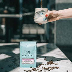 Organic Breakfast Roast by 49th Parallel Coffee Roasters. A medium-dark filter roast with flavors of baker's chocolate, dried fig, and pecan. Crafted from rotating seasonal coffees for a rich and satisfying morning cup.