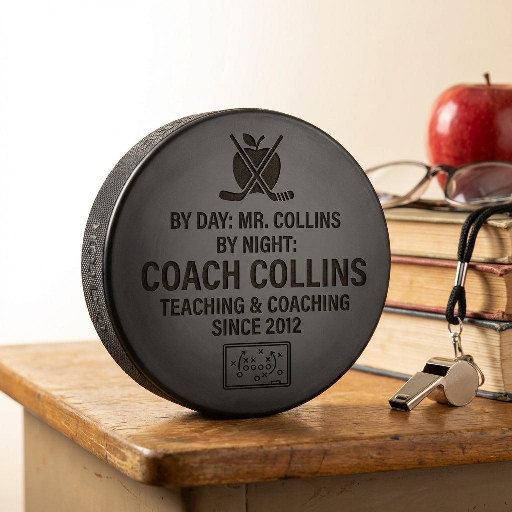 LAMOSE custom engraved hockey puck for coaches