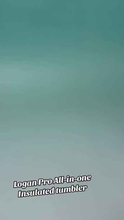 Logan Pro All-in-One insulated tumbler in white, featuring a stainless steel interior, multiple lid options, and a reusable straw, designed for hot and cold beverages.